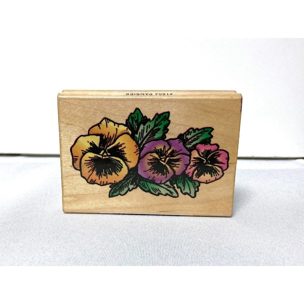 Comotion Rubber Stamps #1804 PANSIES Wood Mounted Rubber Stamp Vintage 1995